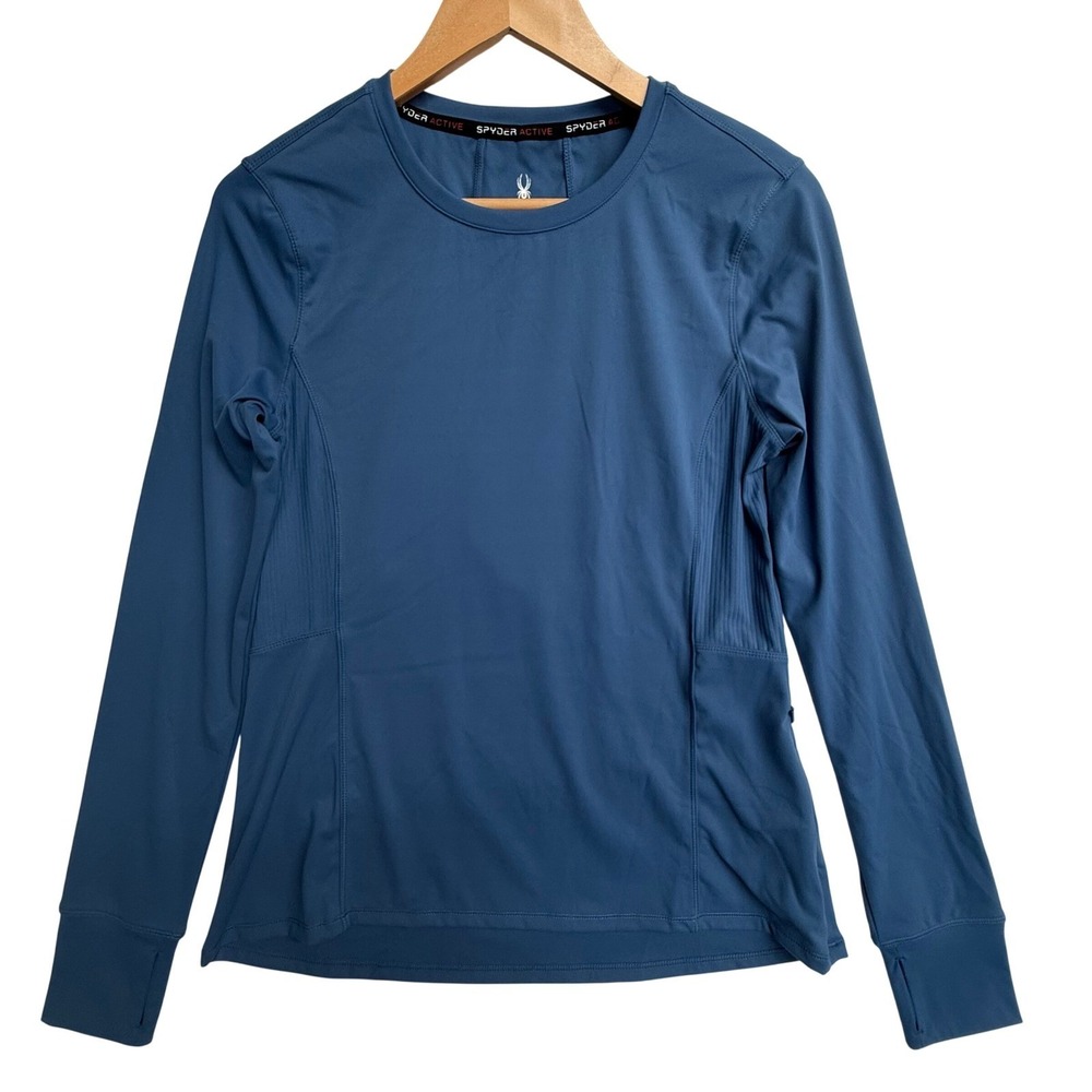 Spyder Active Womens Medium Blue Long Sleeve Performance Athletic Top Thumbholes